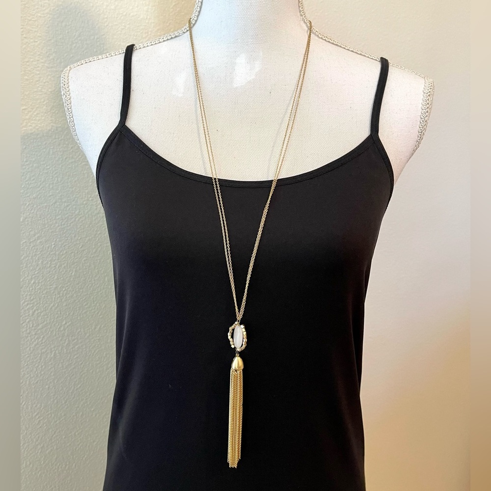 Long Gold Beaded Tassel Necklace | Boho Layered Statement Pendant Jewelry